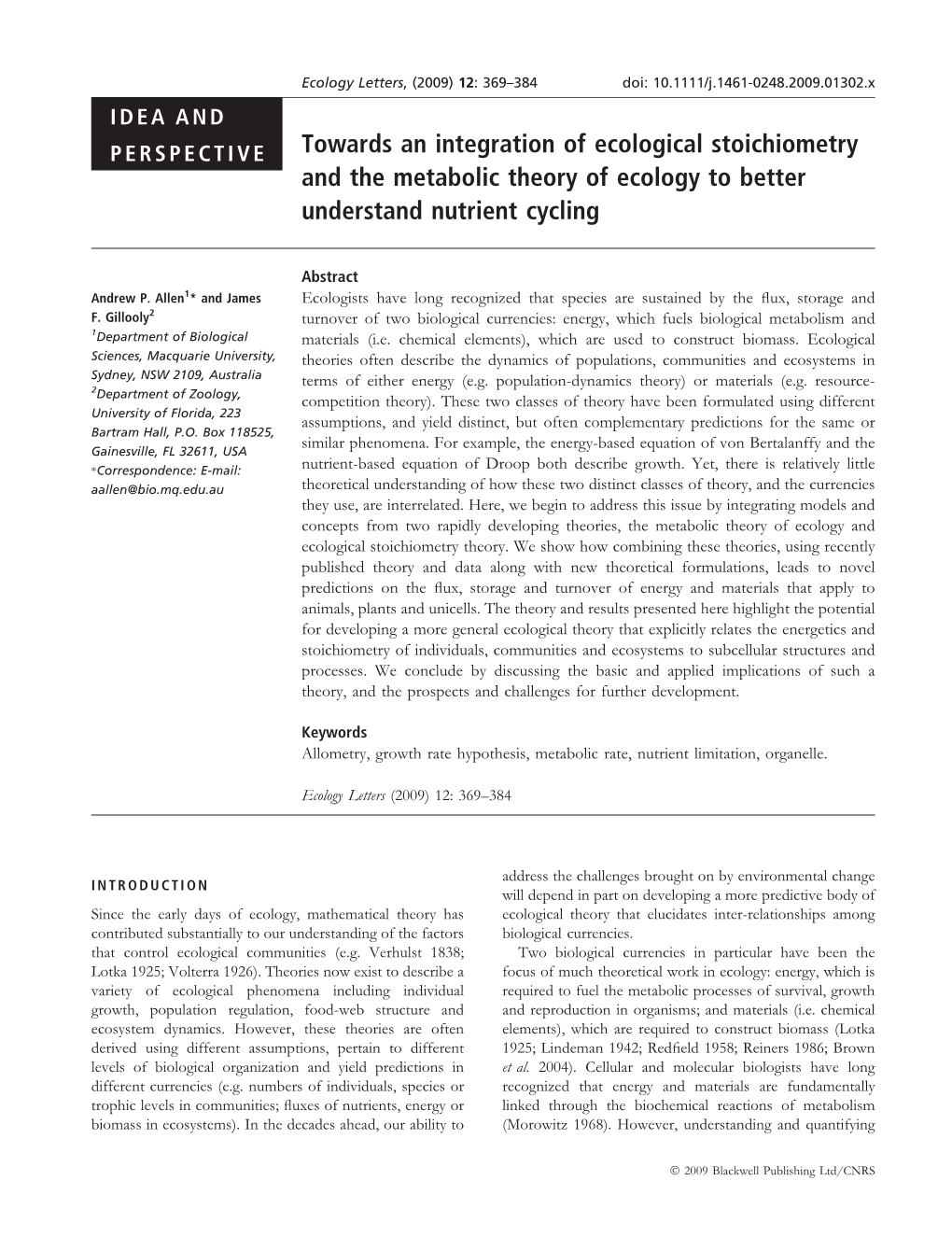 Towards an Integration of Ecological Stoichiometry and the Metabolic Theory of Ecology to Better Understand Nutrient Cycling