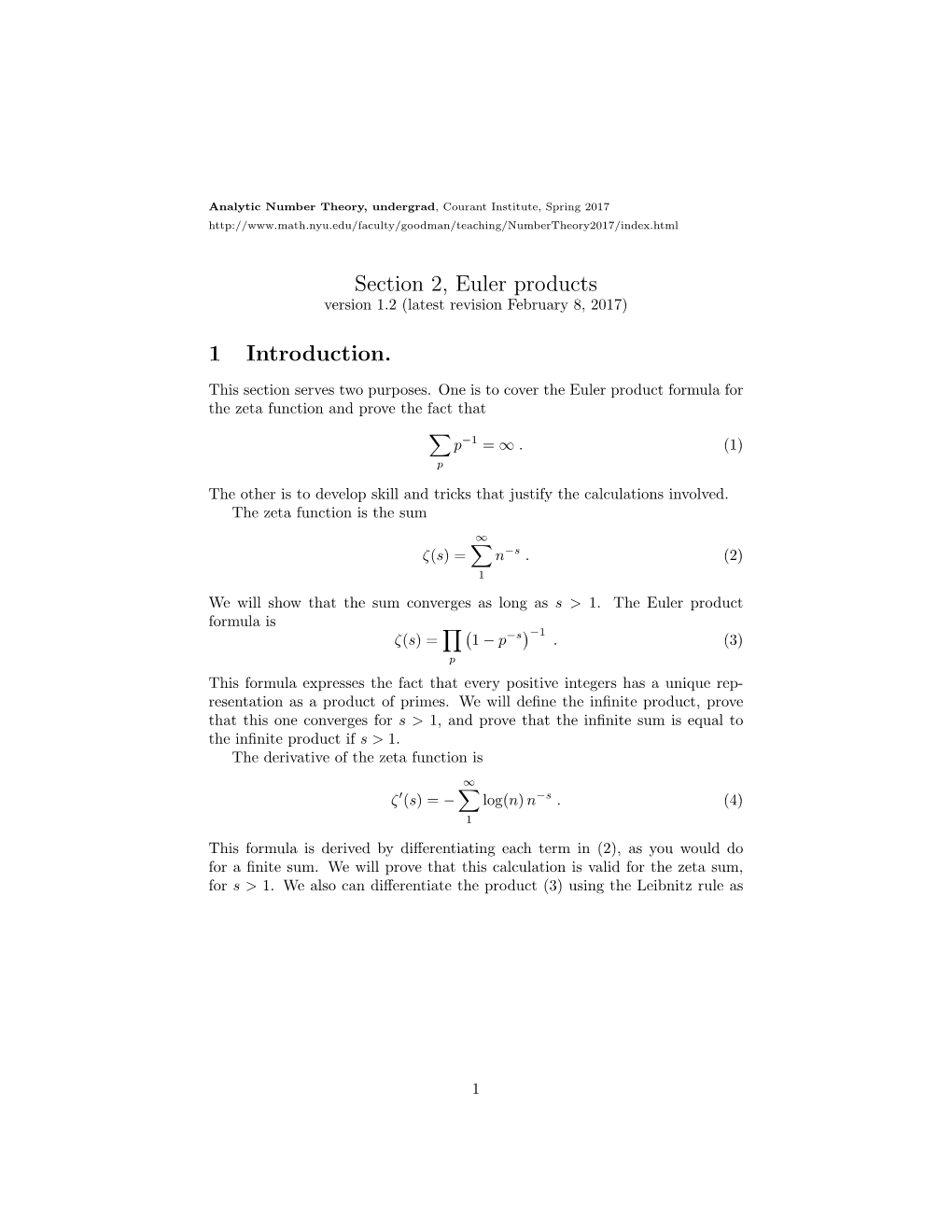 Prime Factorization, Zeta Function, Euler Product