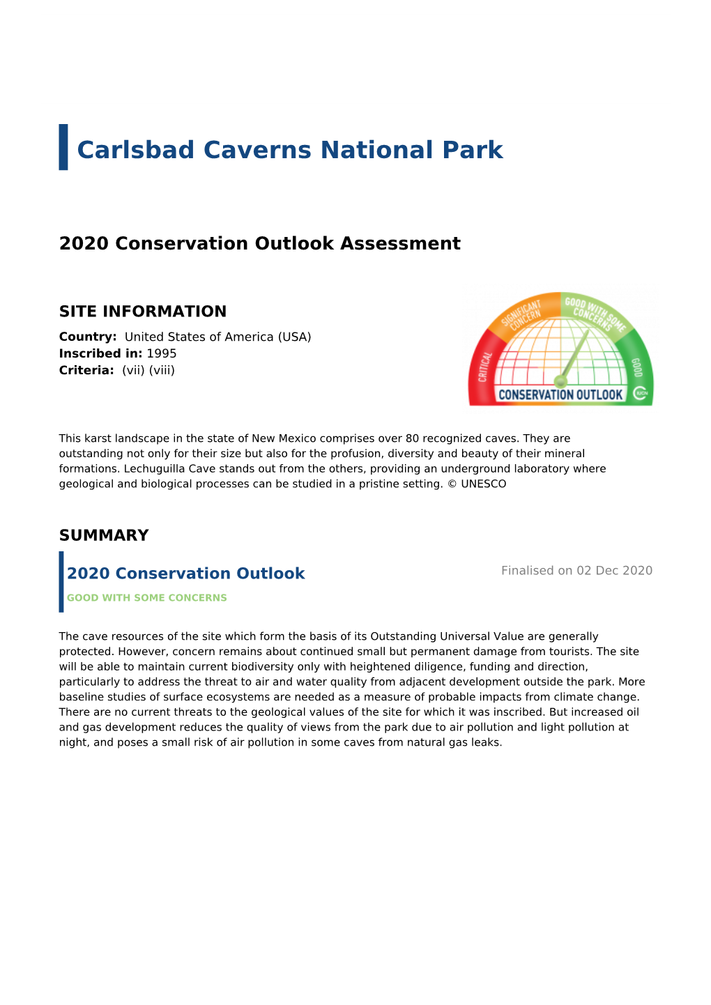 2020 Conservation Outlook Assessment