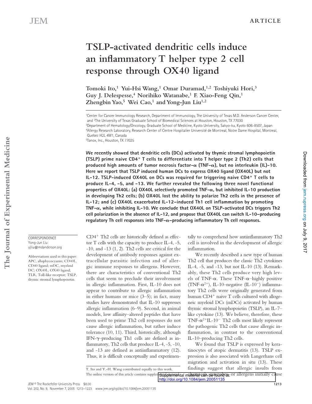 TSLP-Activated Dendritic Cells Induce an Inflammatory T Helper Type 2 Cell