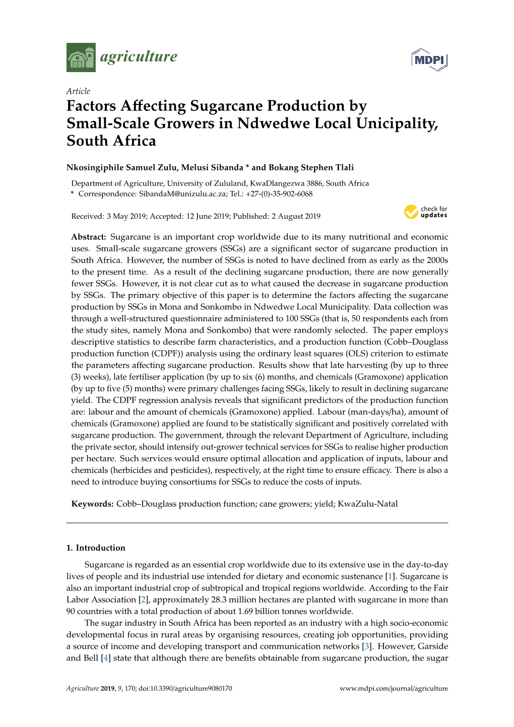 Factors Affecting Sugarcane Production by Small-Scale Growers