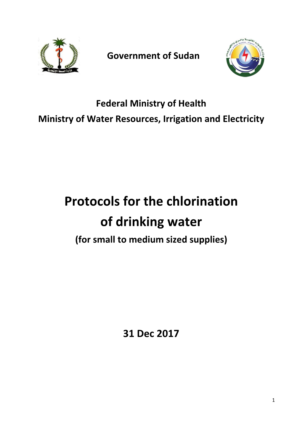 Protocols for the Chlorination of Drinking Water (For Small to Medium Sized Supplies)