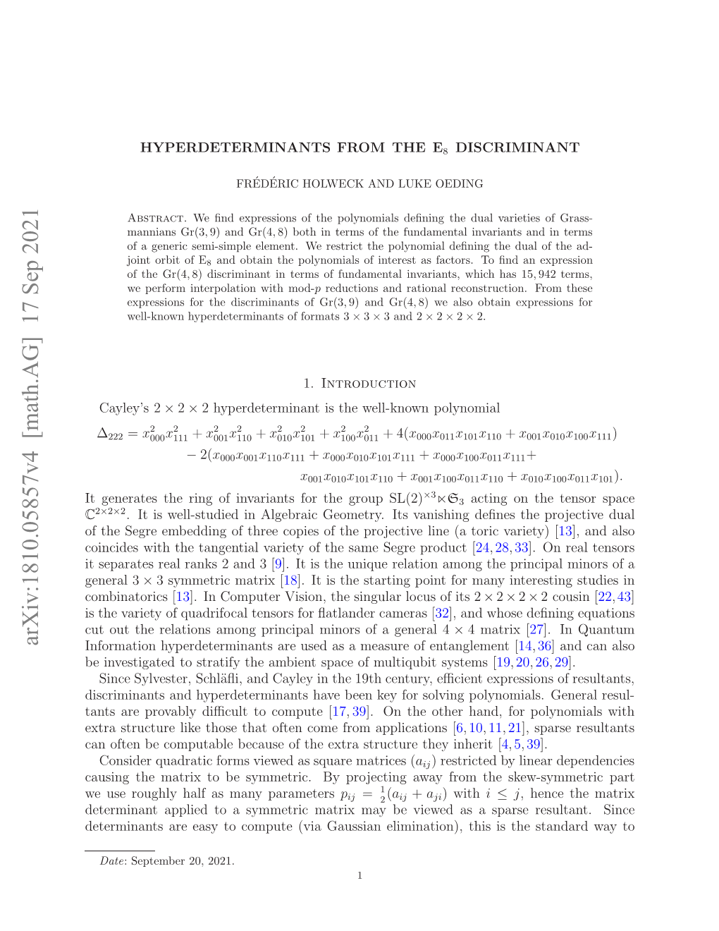 Arxiv:1810.05857V3 [Math.AG] 11 Jun 2020