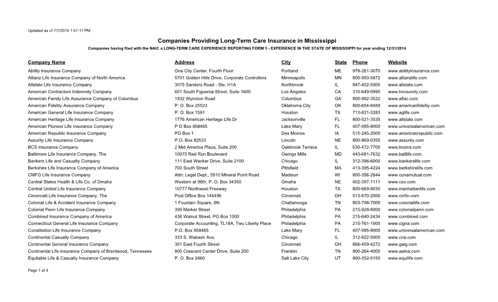 Companies Providing Long Term Care Insurance in Mississippi