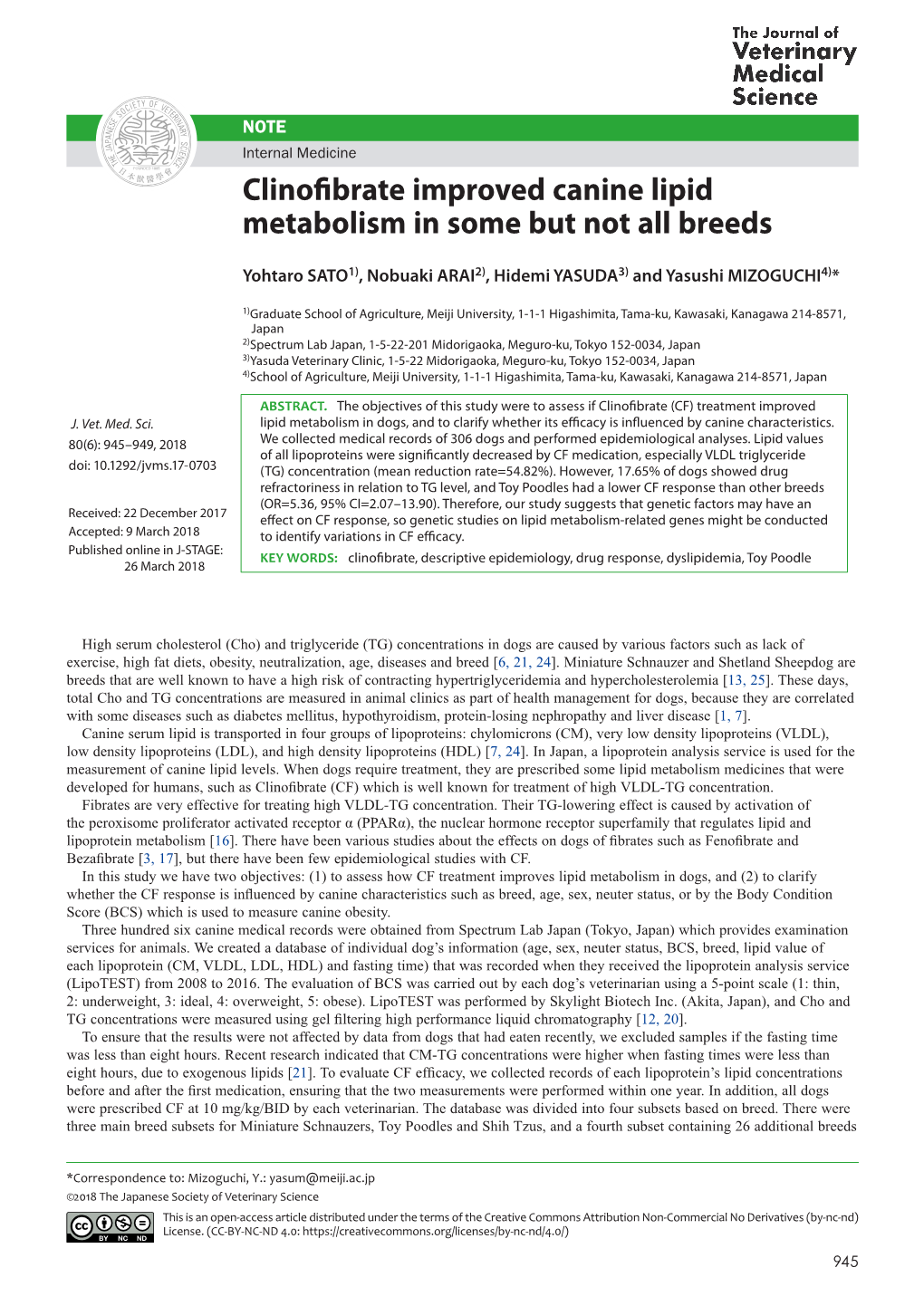 Clinofibrate Improved Canine Lipid Metabolism in Some but Not All Breeds