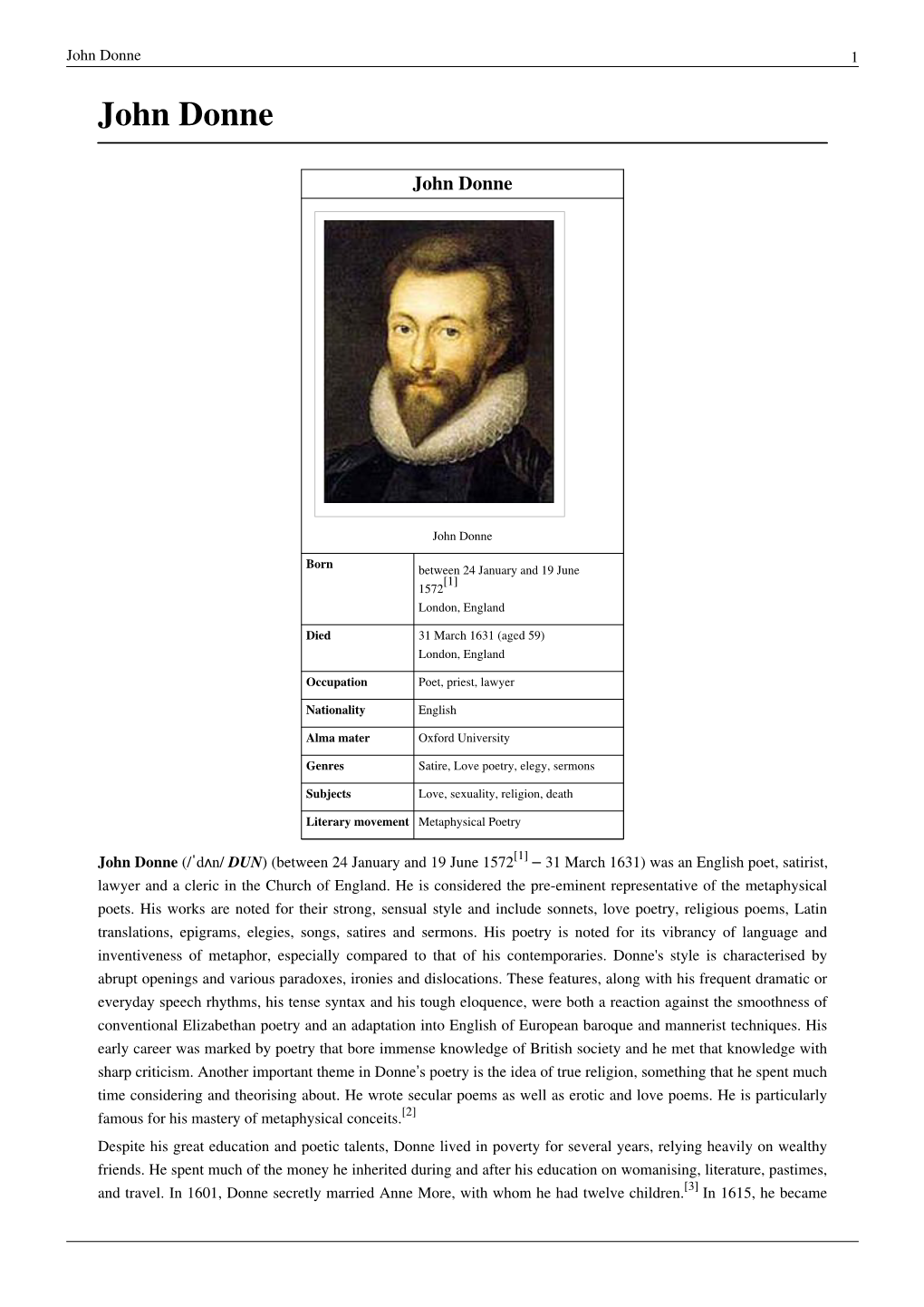 John Donne 1 John Donne