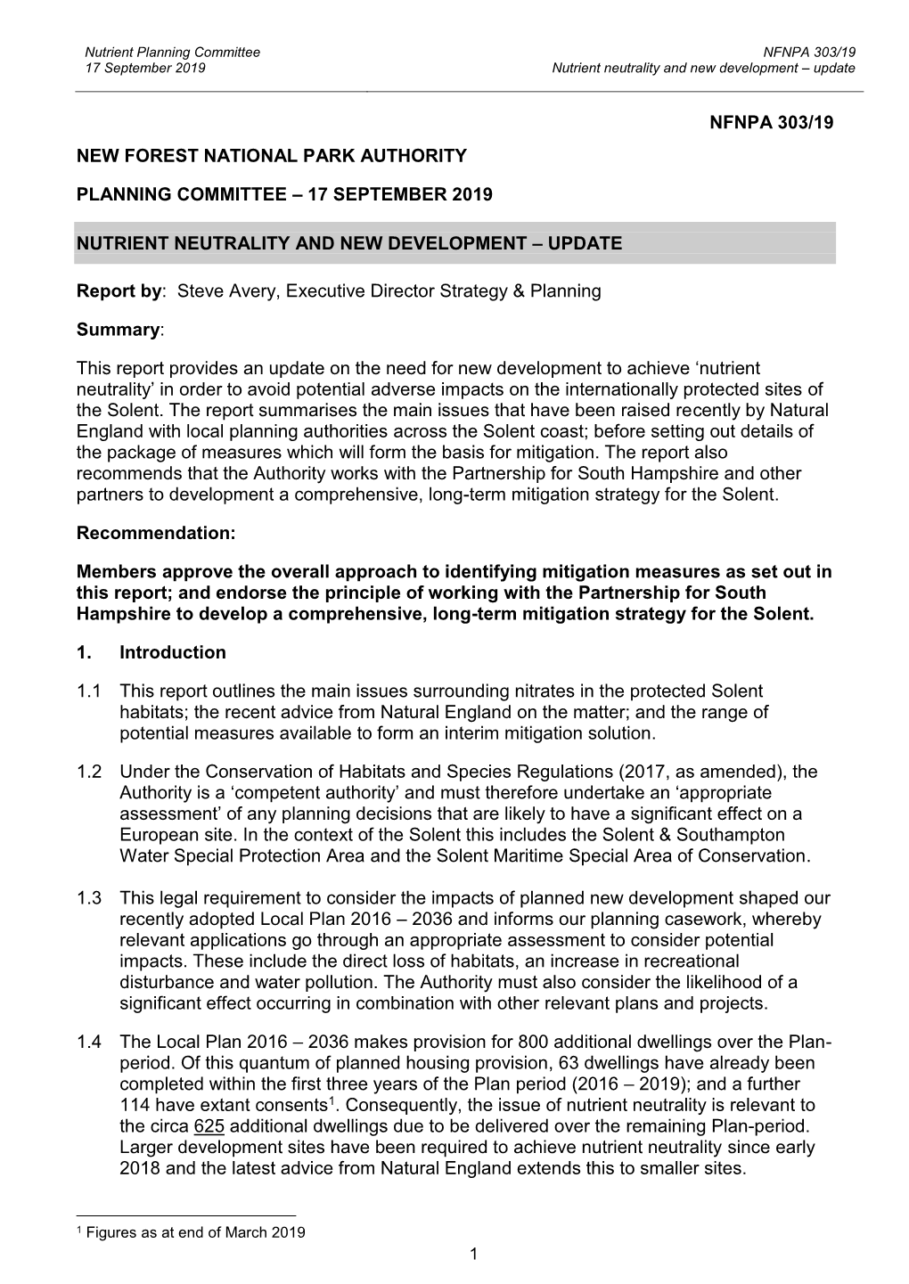 Nfnpa 303/19 New Forest National Park Authority