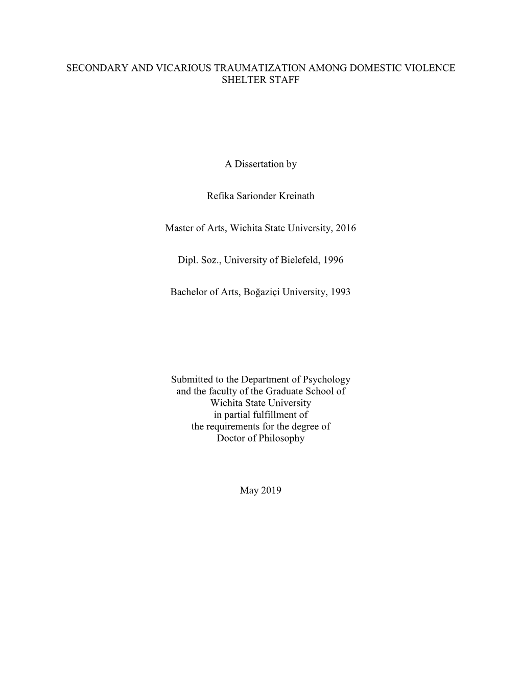 Secondary and Vicarious Traumatization Among Domestic Violence Shelter Staff