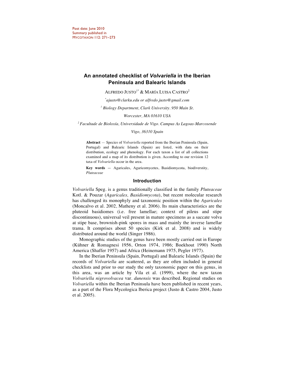 An Annotated Checklist of Volvariella in the Iberian Peninsula and Balearic Islands