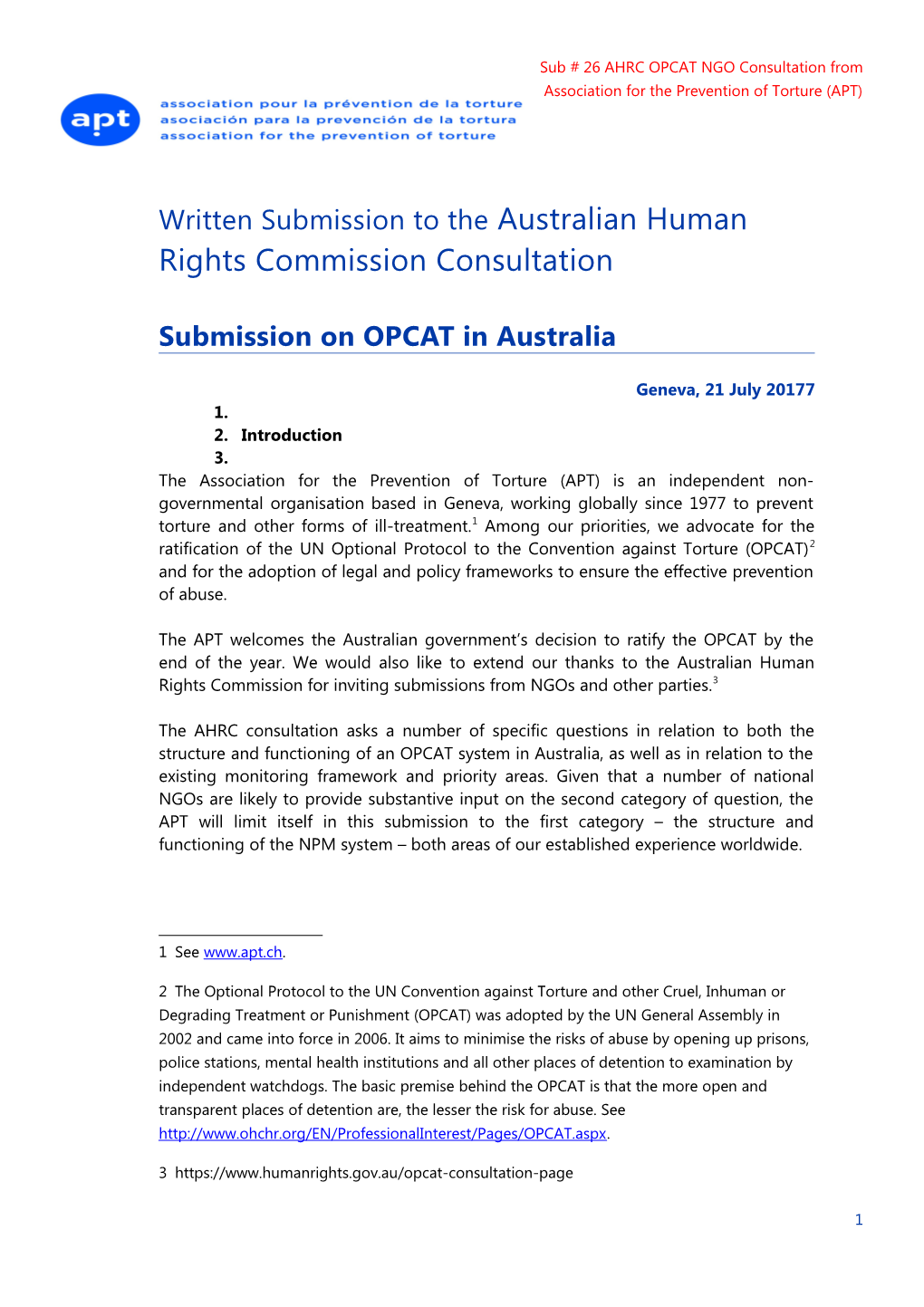 Sub # 26 AHRC OPCAT NGO Consultation From