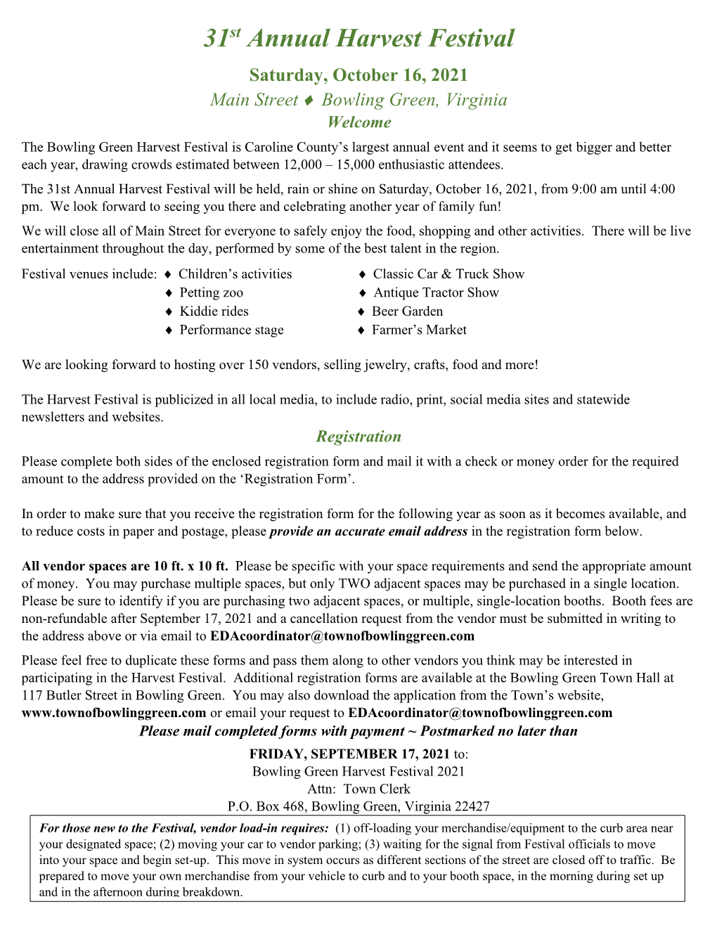 2021 Harvest Festival Vendor Application