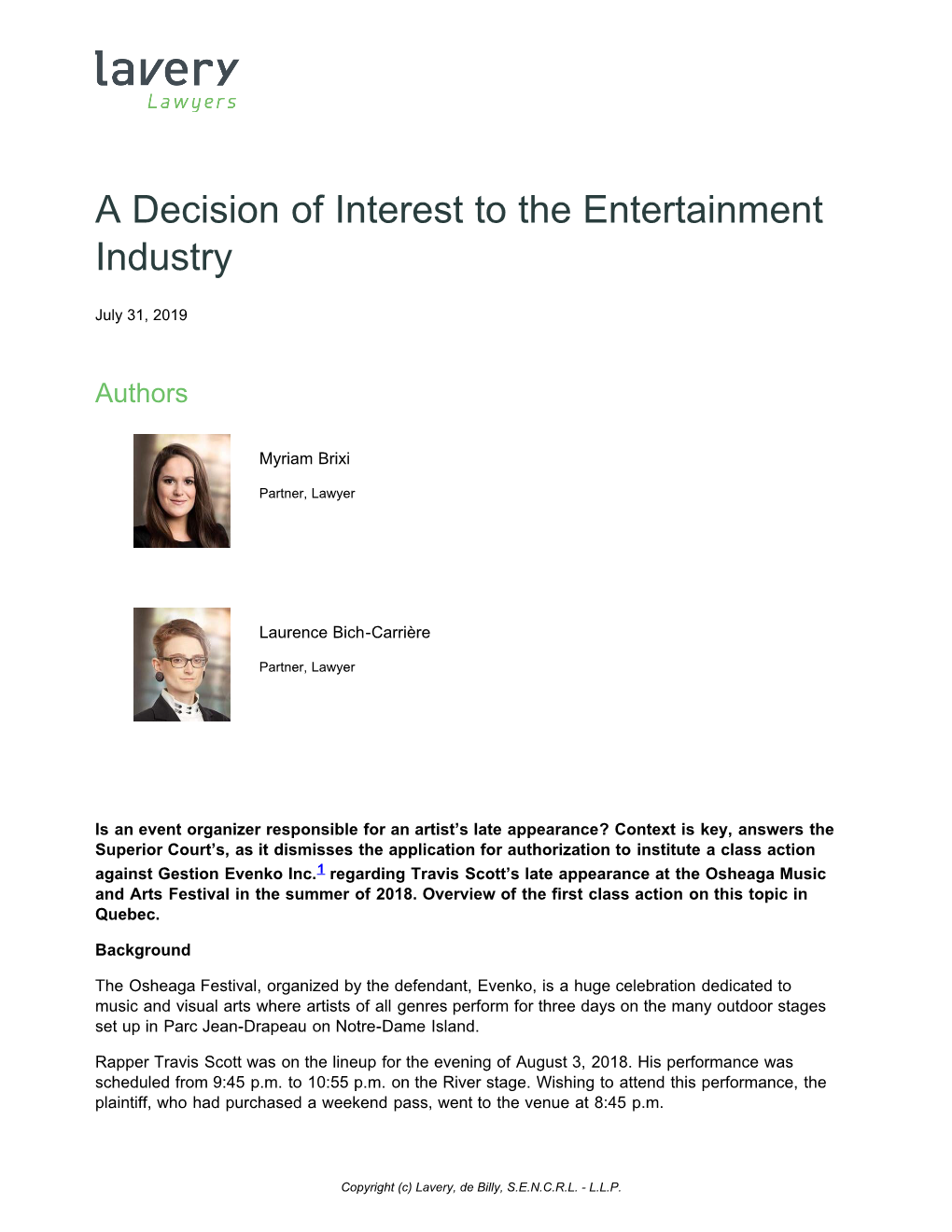 A Decision of Interest to the Entertainment Industry