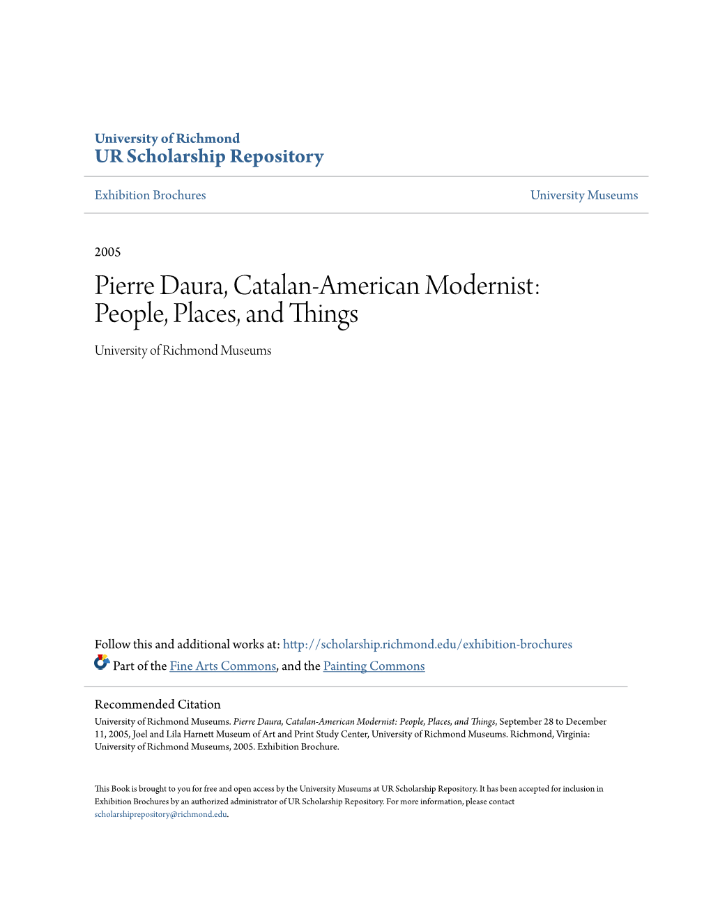 Pierre Daura, Catalan-American Modernist: People, Places, and Things University of Richmond Museums