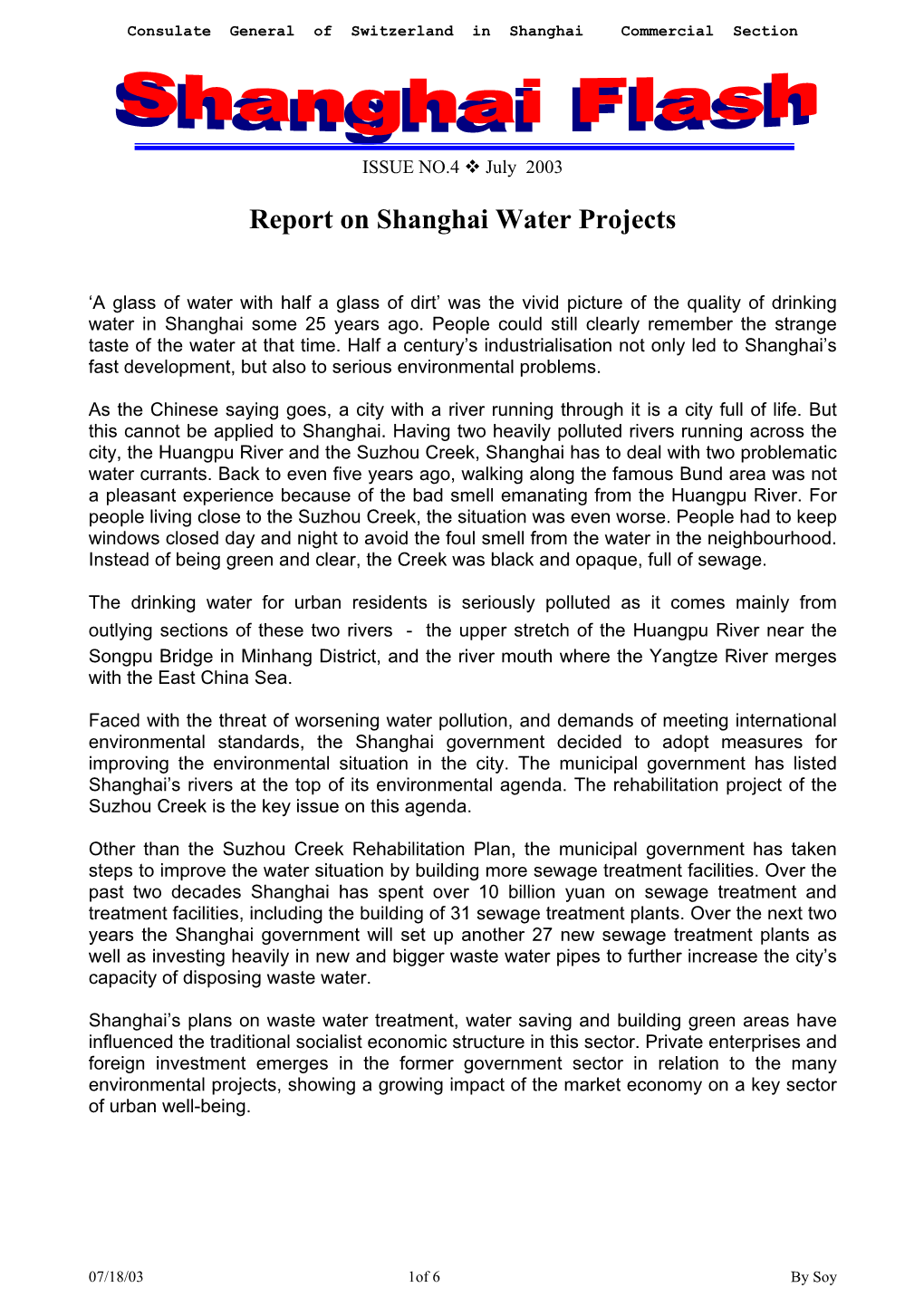 Report on Shanghai Water Projects