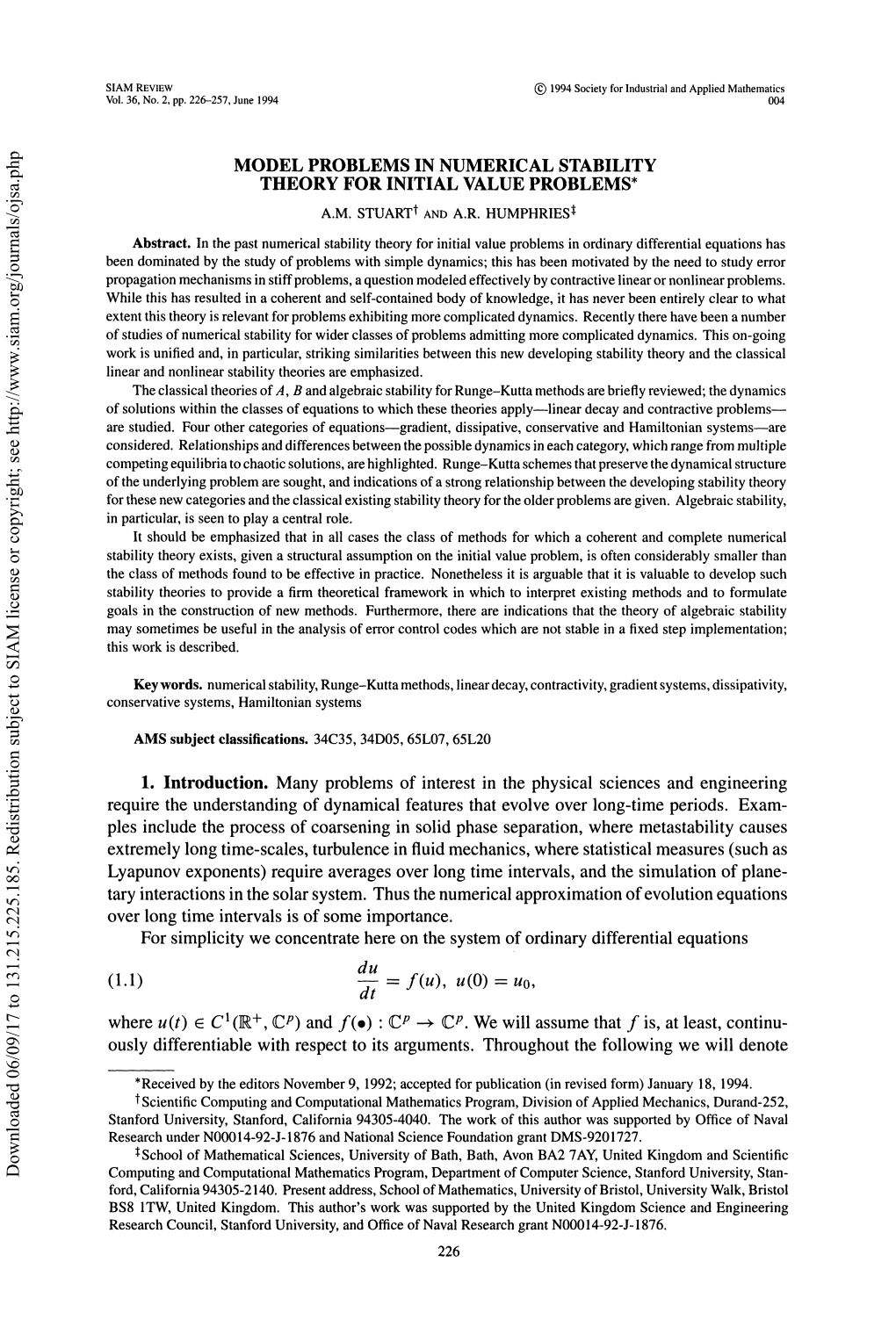 Model Problems in Numerical Stability Theory for Initial Value Problems*