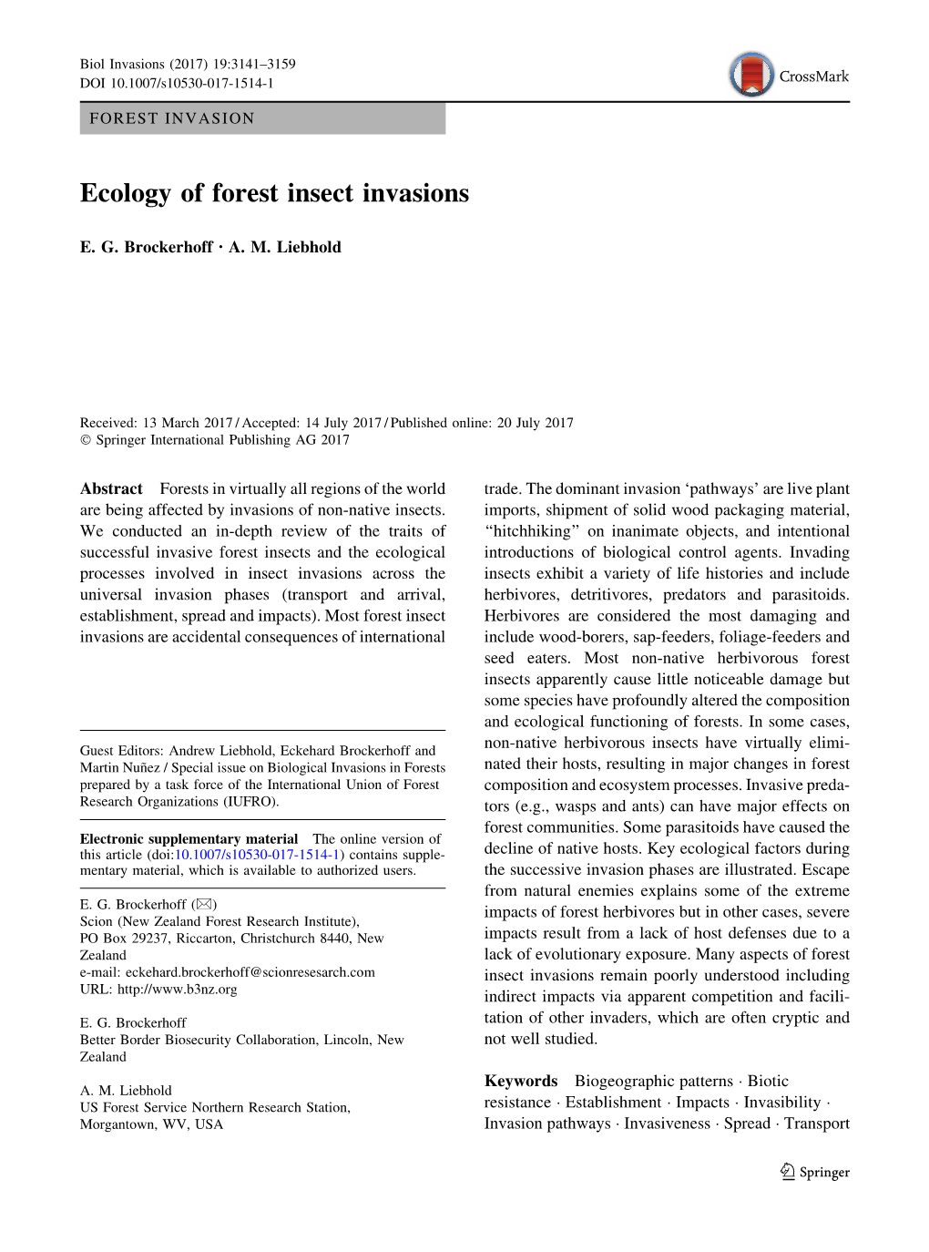 Ecology of Forest Insect Invasions