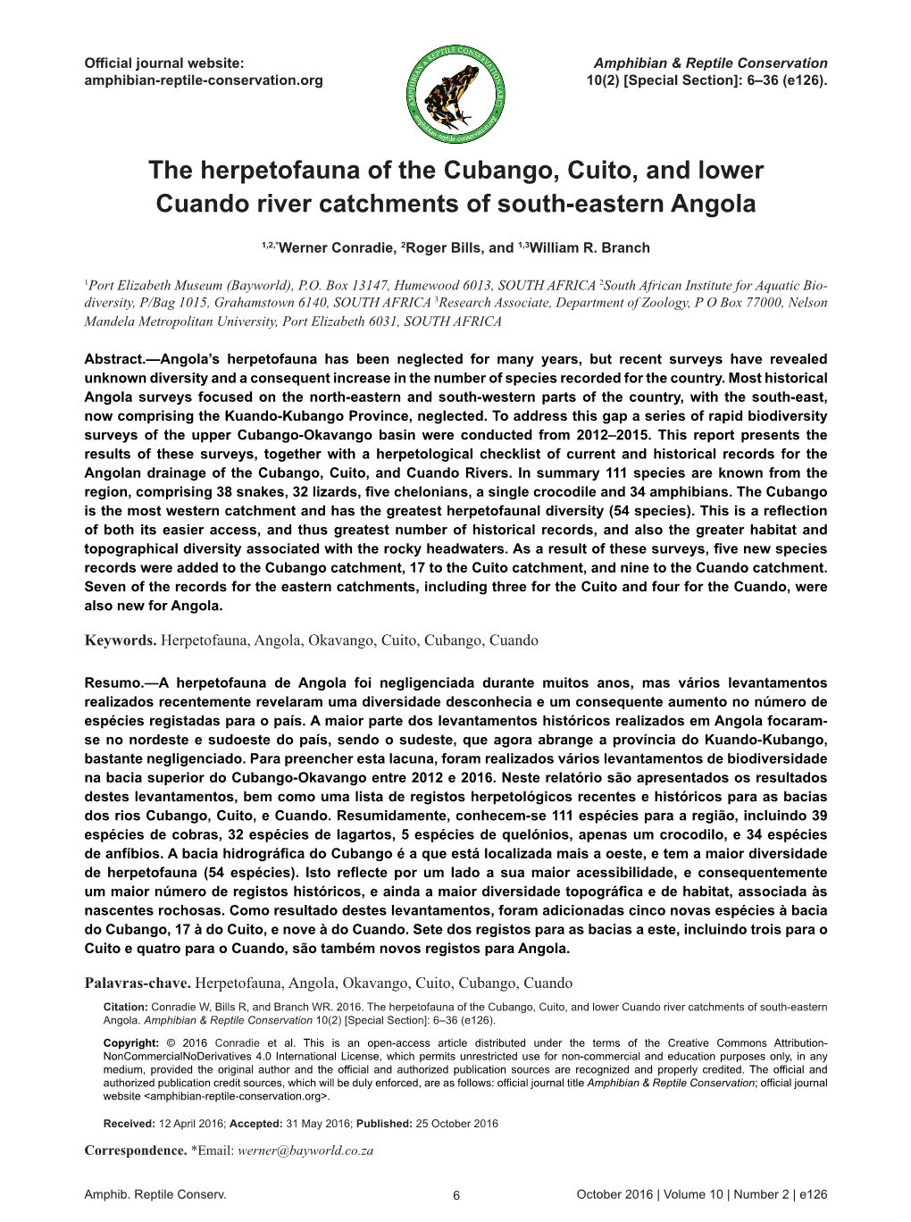 The Herpetofauna of the Cubango, Cuito, and Lower Cuando River Catchments of South-Eastern Angola