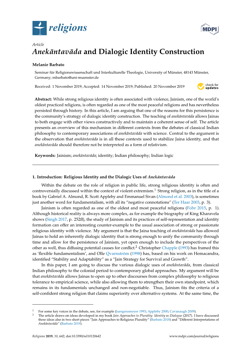 Anekāntavāda and Dialogic Identity Construction