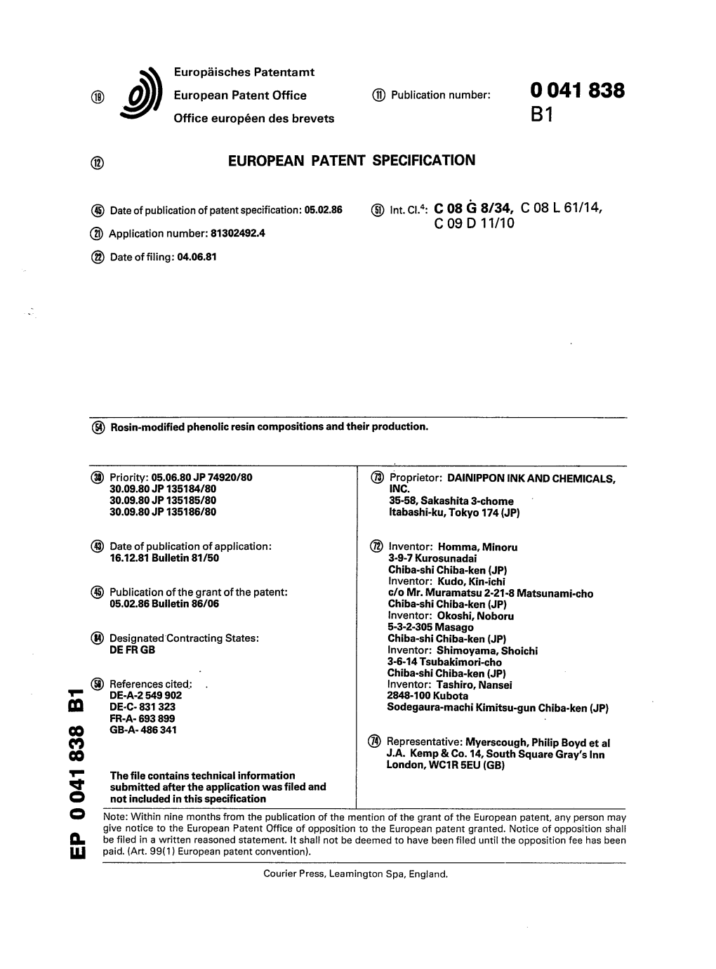 Rosin-Modified Phenolic Resin Compositions and Their Production