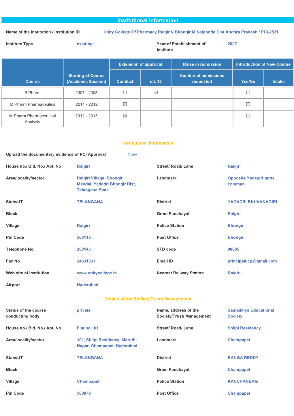 Institutional Information