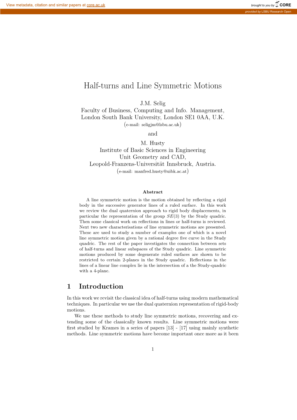 Half-Turns and Line Symmetric Motions