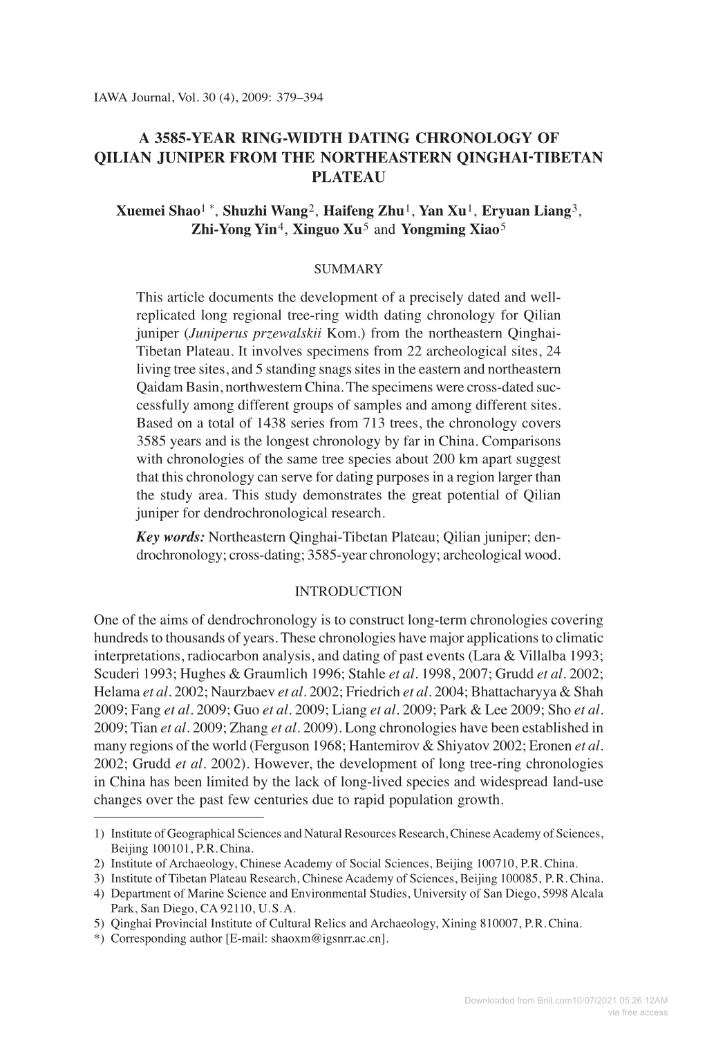 A 3585-Year Ring-Width Dating Chronology of Qilian Juniper from the Northeastern Qinghai-Tibetan Plateau