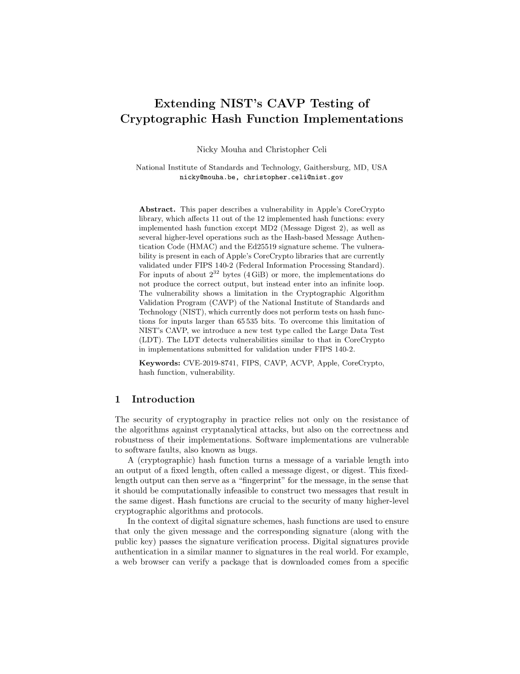 Extending NIST's CAVP Testing of Cryptographic Hash Function