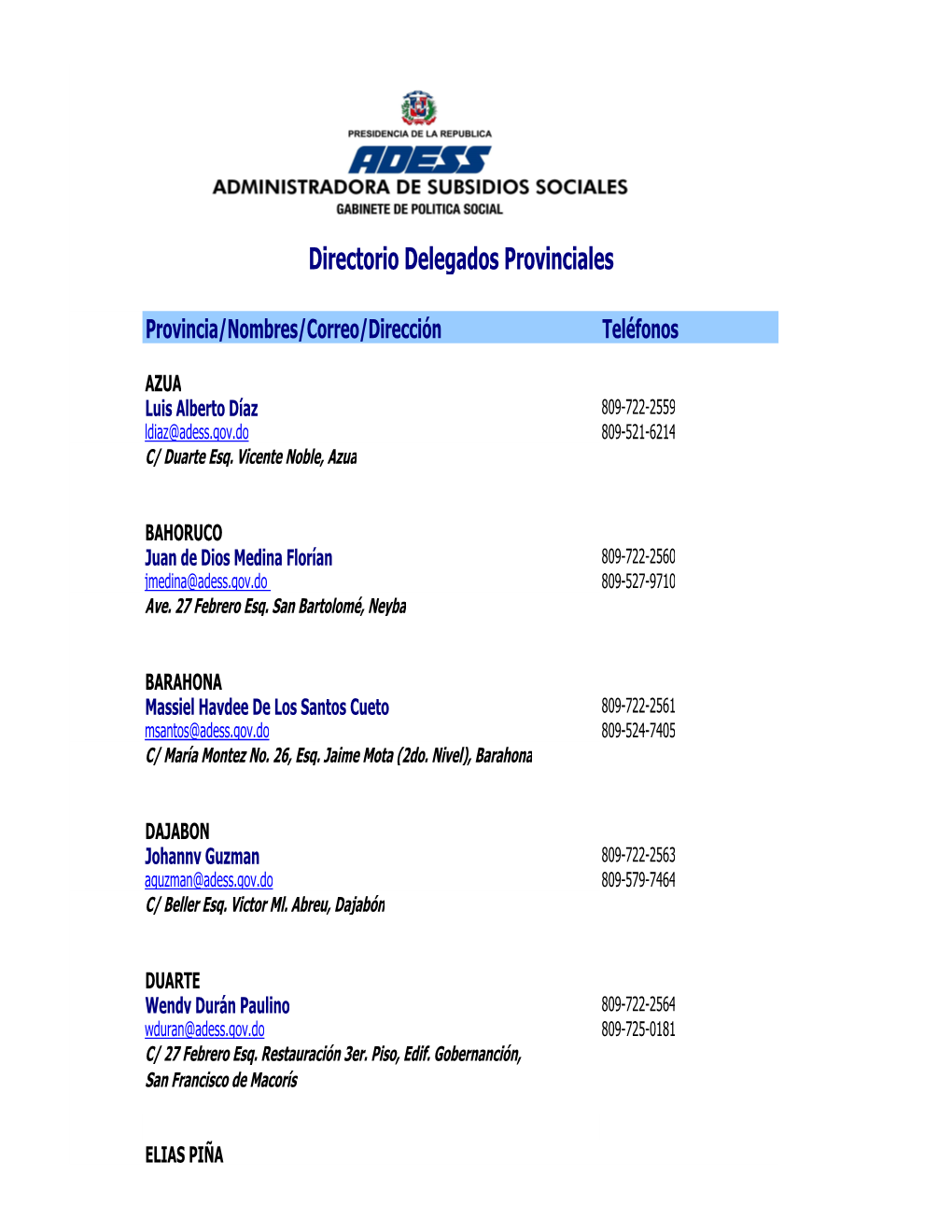 Directorio Delegados Provinciales (Actualizado)