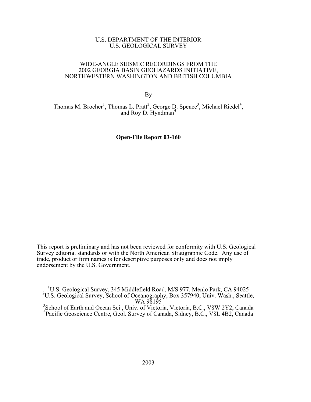 Wide-Angle Seismic Recording from the 2002 Georgia Basin Geohazards