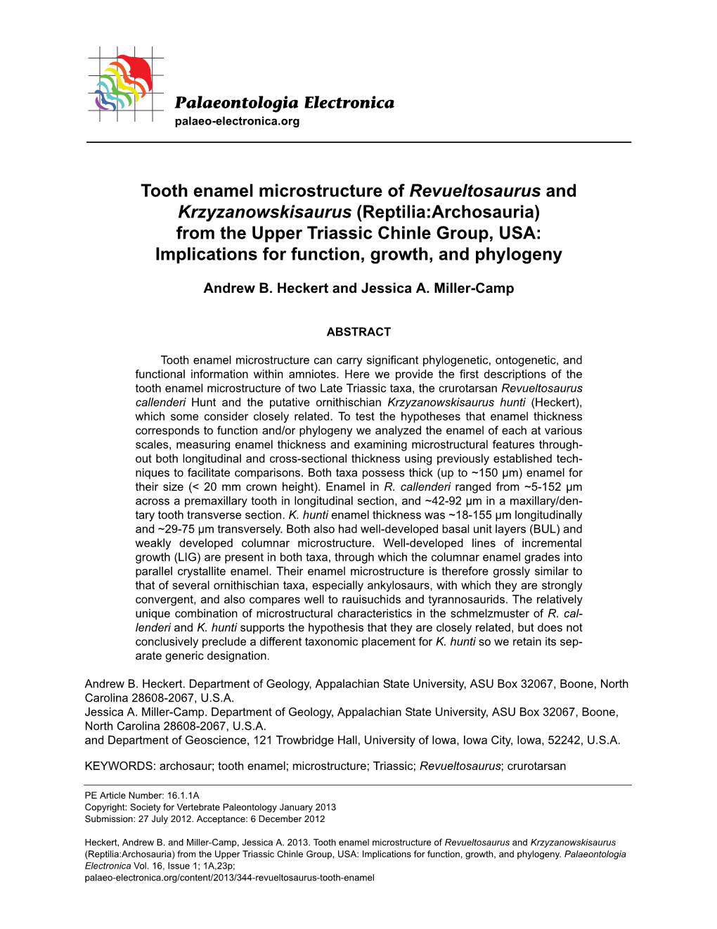 Tooth Enamel Microstructure of Revueltosaurus