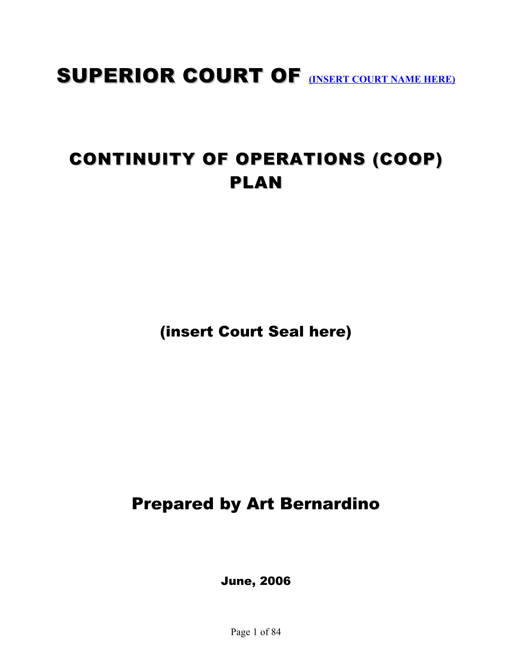 Continuity Of Operations Plan (Coop)