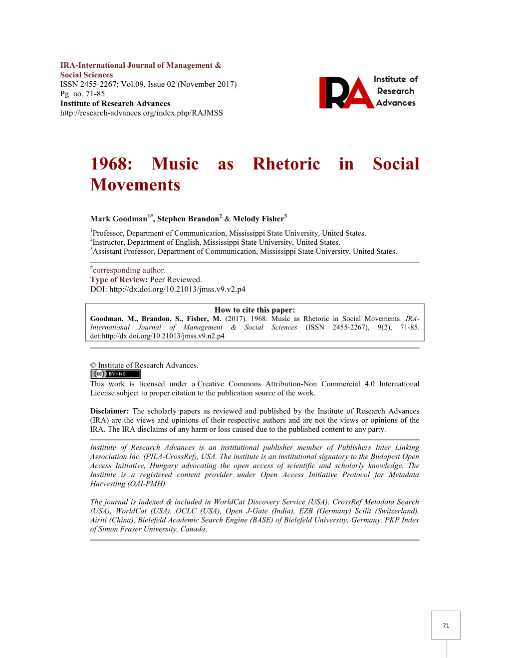 Music As Rhetoric in Social Movements