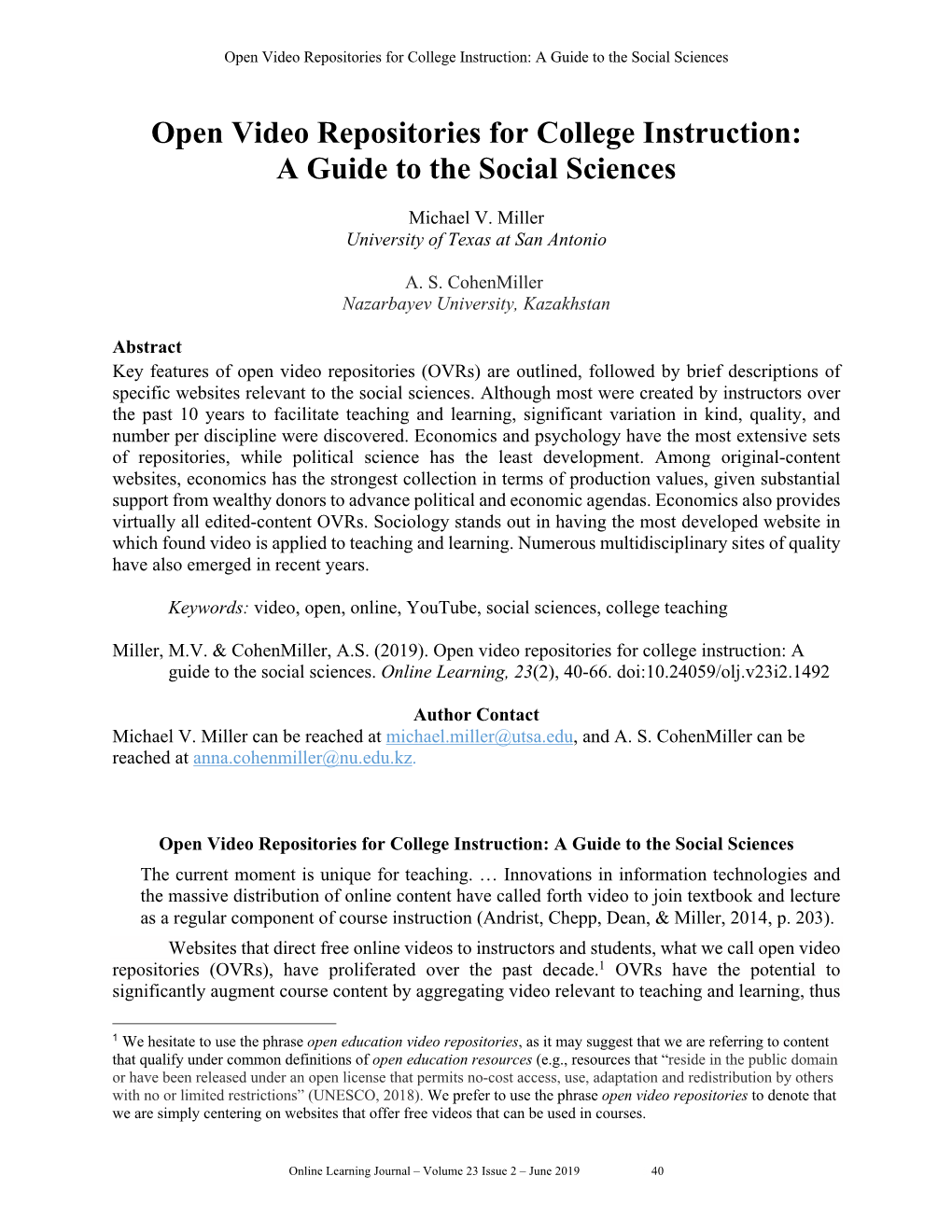 Open Video Repositories for College Instruction: a Guide to the Social Sciences