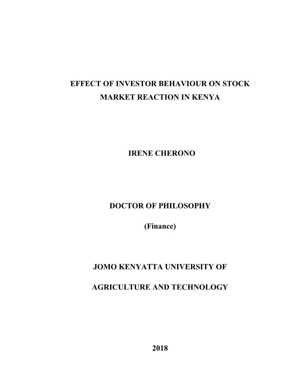 Effect of Investor Behaviour on Stock Market Reaction in Kenya