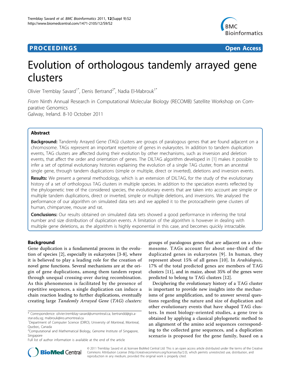 Evolution of Orthologous Tandemly Arrayed Gene Clusters