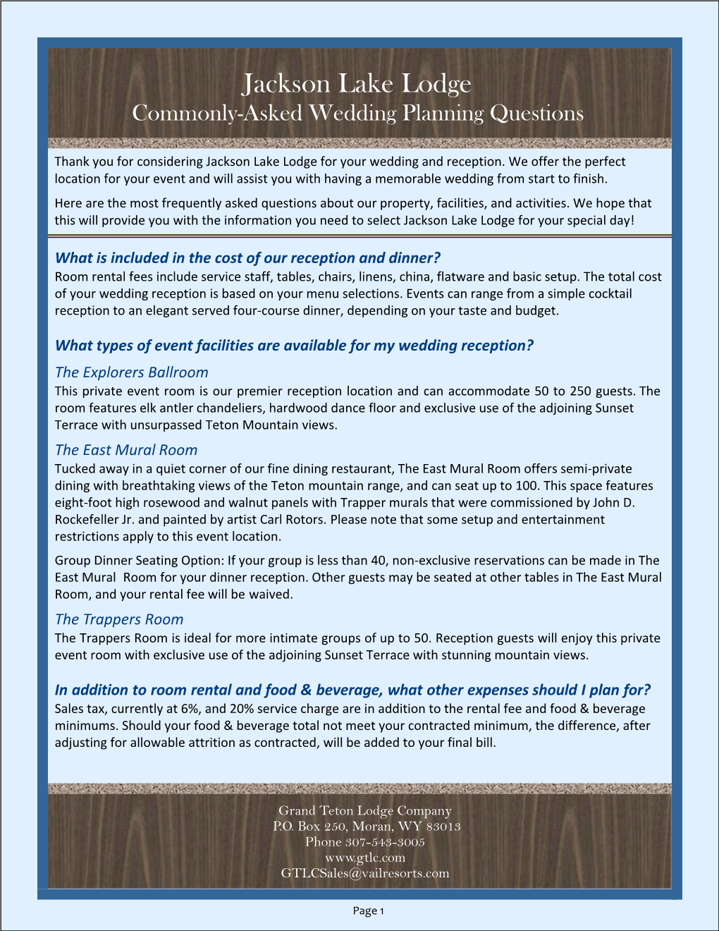 Jackson Lake Lodge Commonly-Asked Wedding Planning Questions