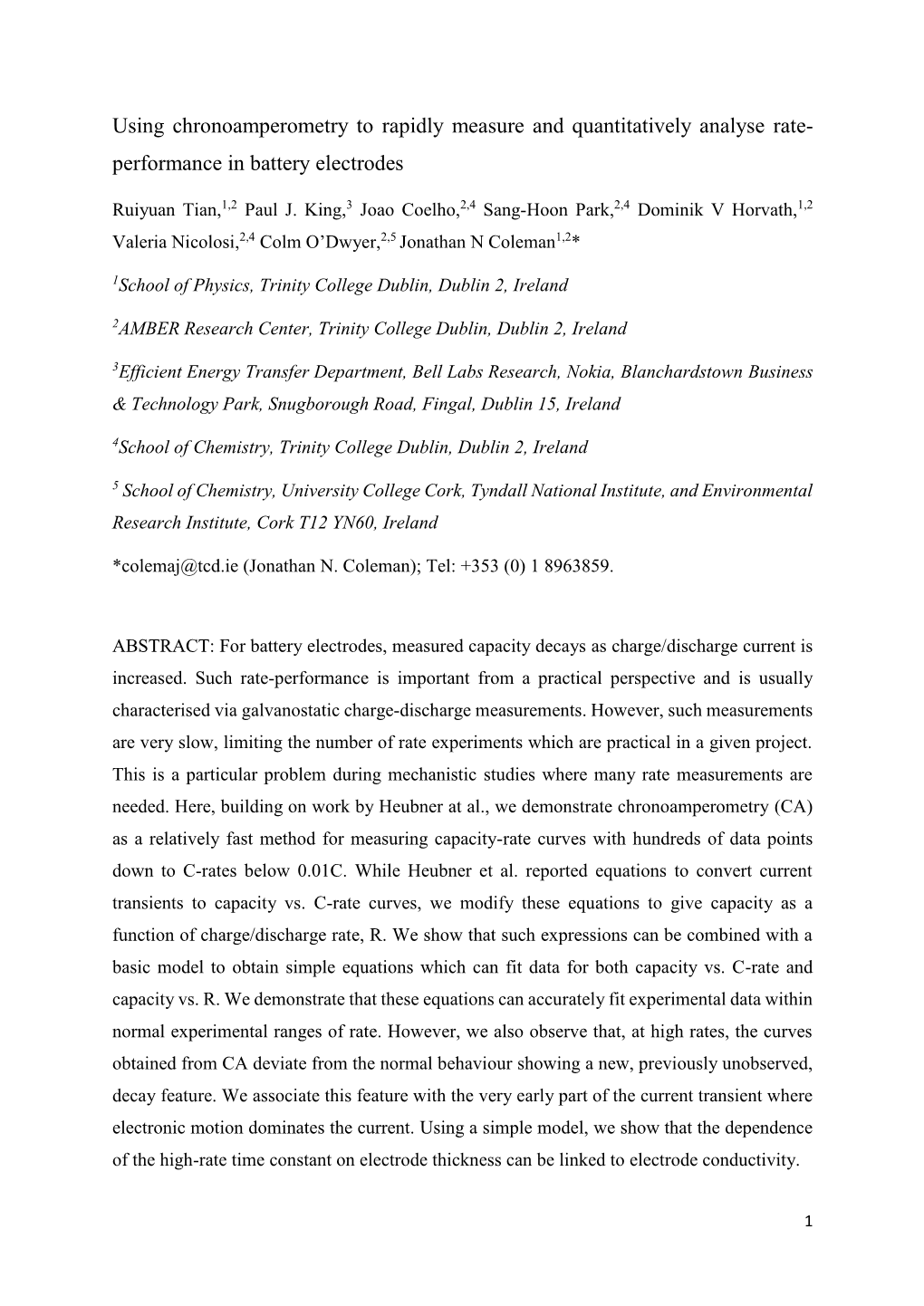 Using Chronoamperometry to Rapidly Measure and Quantitatively Analyse Rate- Performance in Battery Electrodes