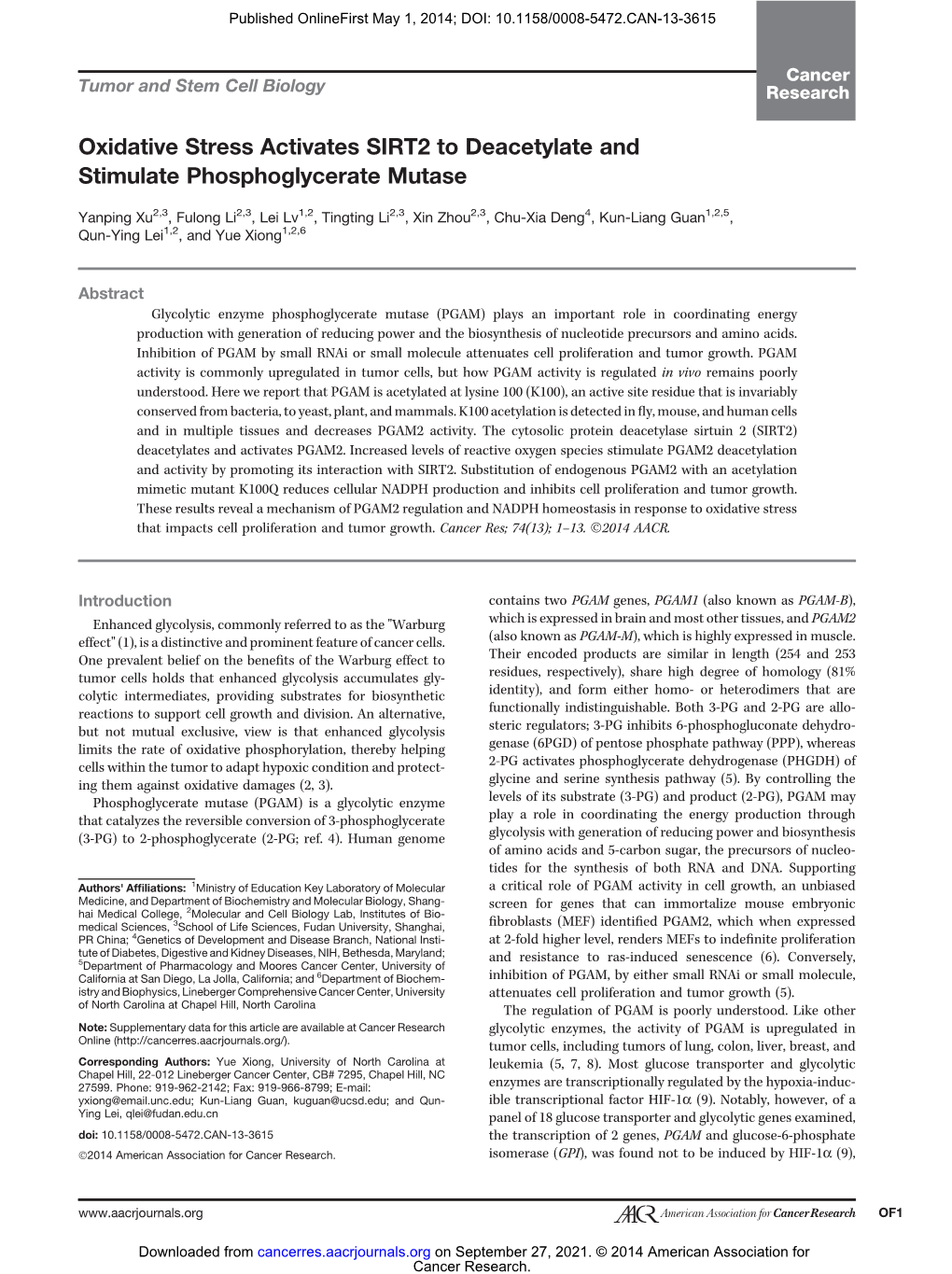 Oxidative Stress Activates SIRT2 to Deacetylate and Stimulate Phosphoglycerate Mutase