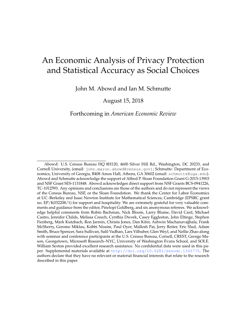 An Economic Analysis of Privacy Protection and Statistical Accuracy As Social Choices
