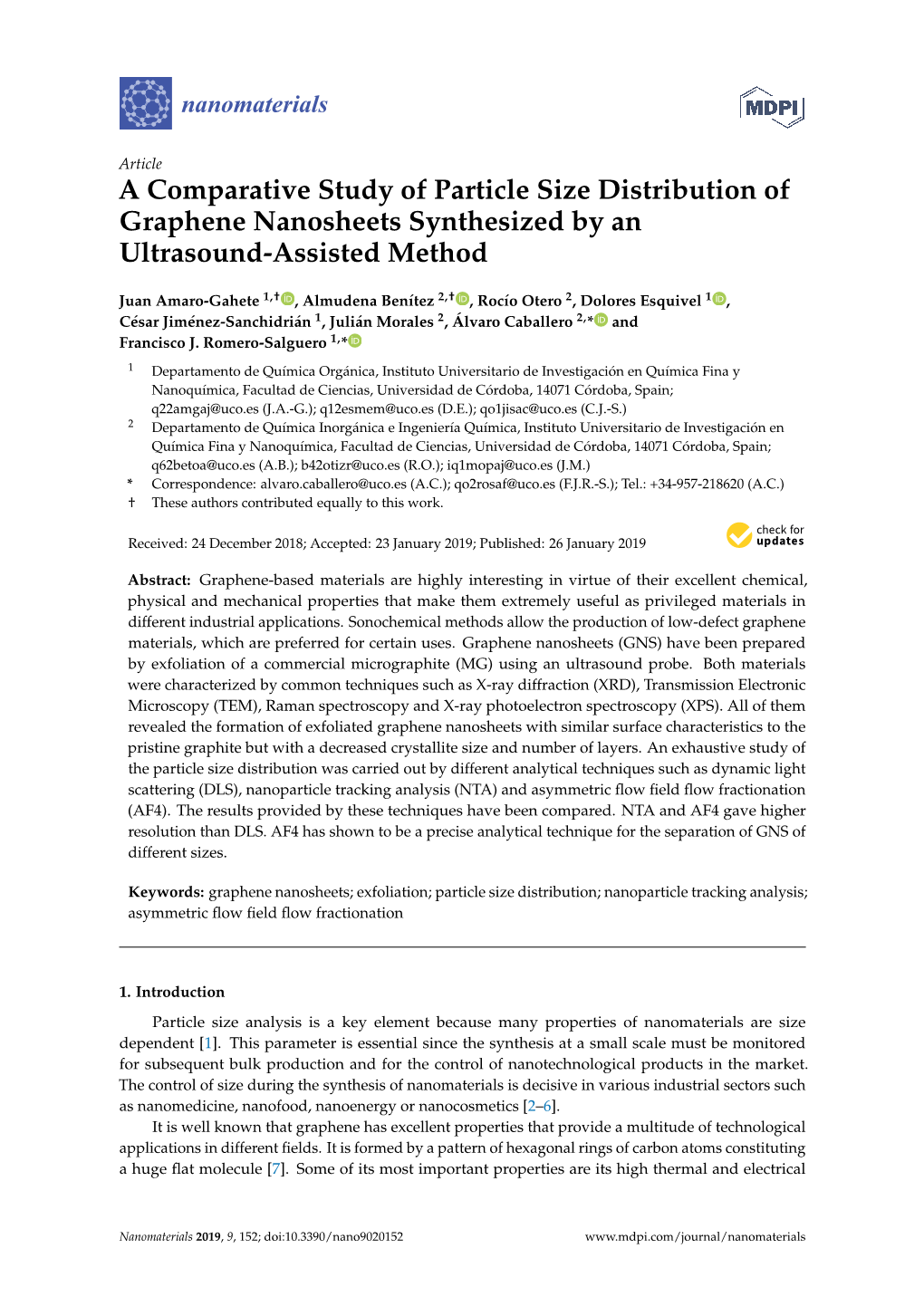 A Comparative Study of Particle Size Distribution of Graphene Nanosheets Synthesized by an Ultrasound-Assisted Method