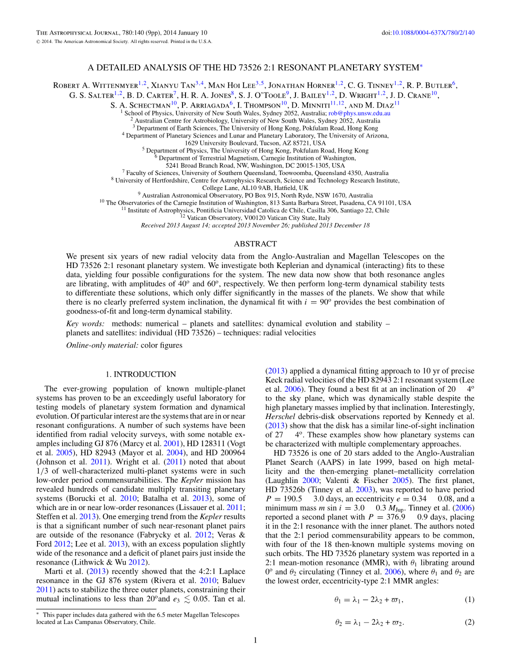 A Detailed Analysis of the Hd 73526 2:1 Resonant Planetary System∗