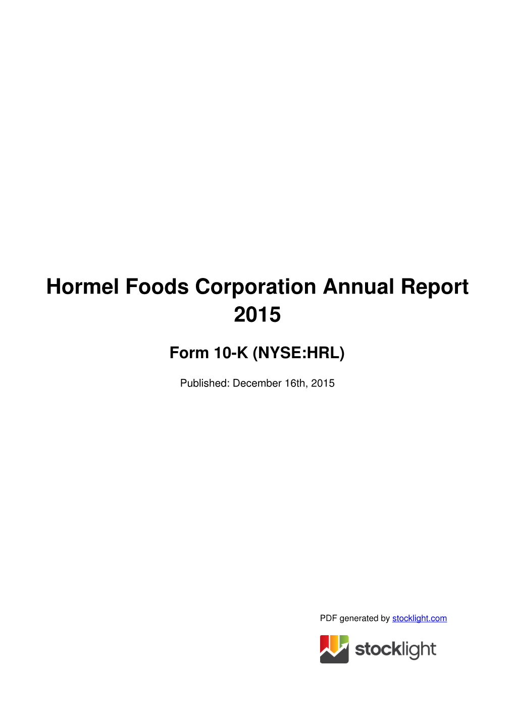 Hormel Foods Corporation Annual Report 2015