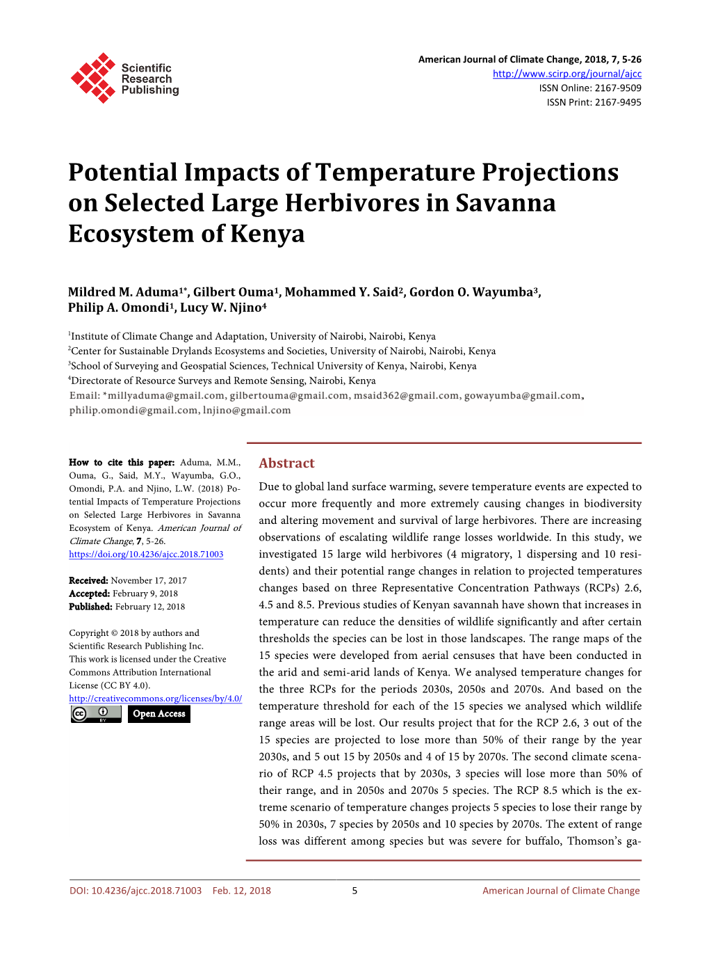 American Journal of Climate Change, 2018, 7, 5-26 ISSN Online: 2167-9509 ISSN Print: 2167-9495