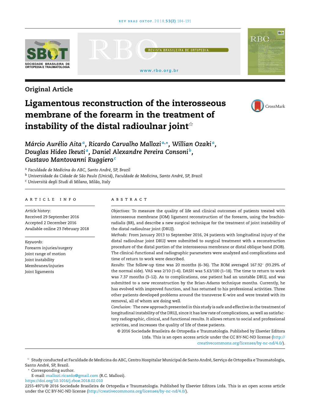 Ligamentous Reconstruction of the Interosseous Membrane