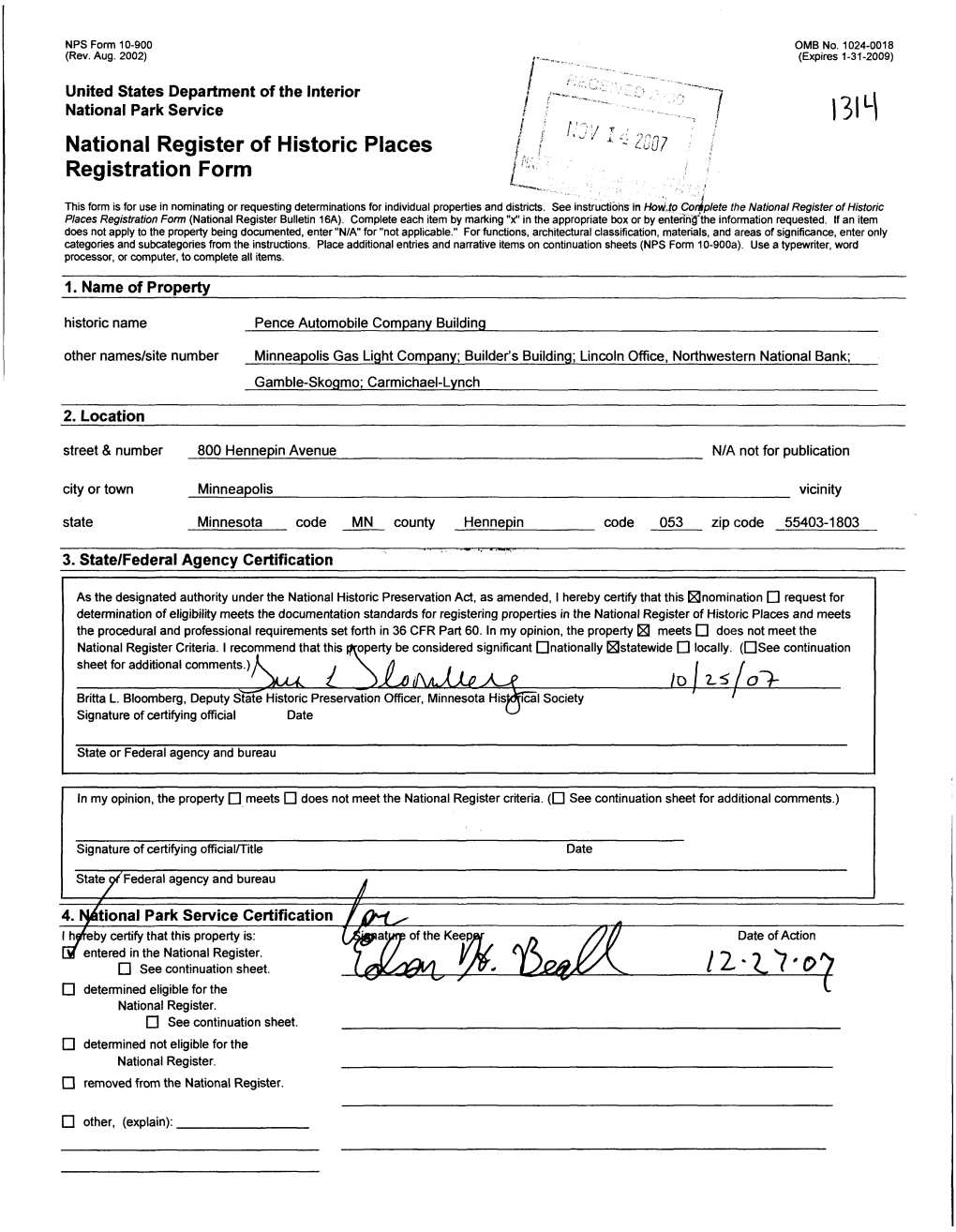 National Register of Historic Places Registration Form ^