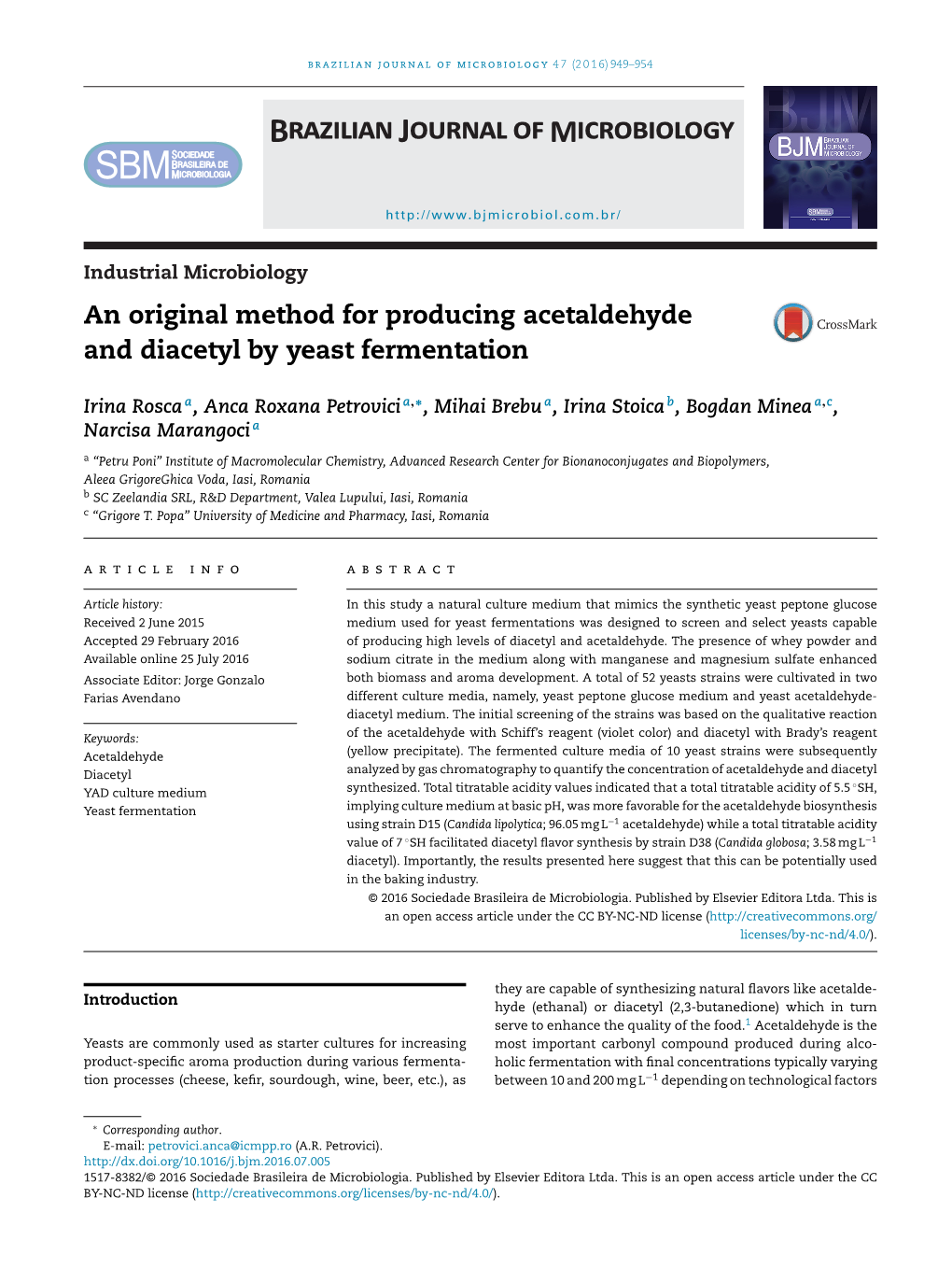 An Original Method for Producing Acetaldehyde and Diacetyl by Yeast