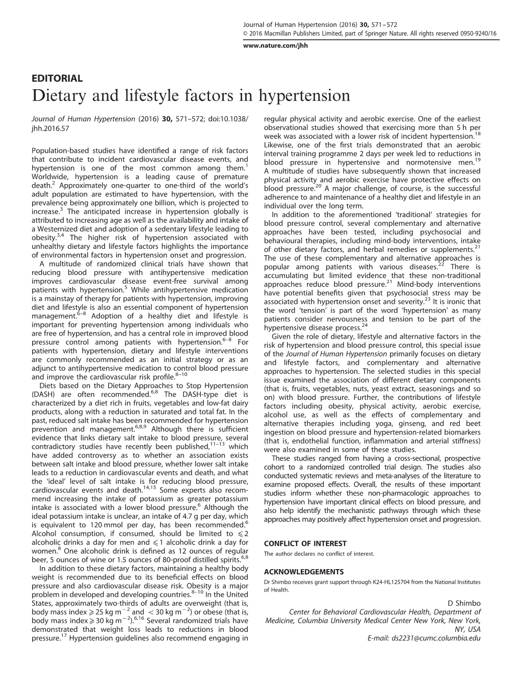 Dietary and Lifestyle Factors in Hypertension