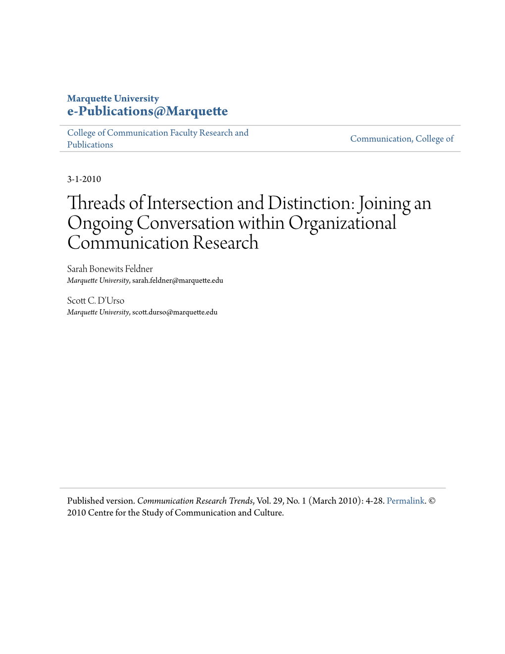 Threads of Intersection and Distinction: Joining an Ongoing Conversation