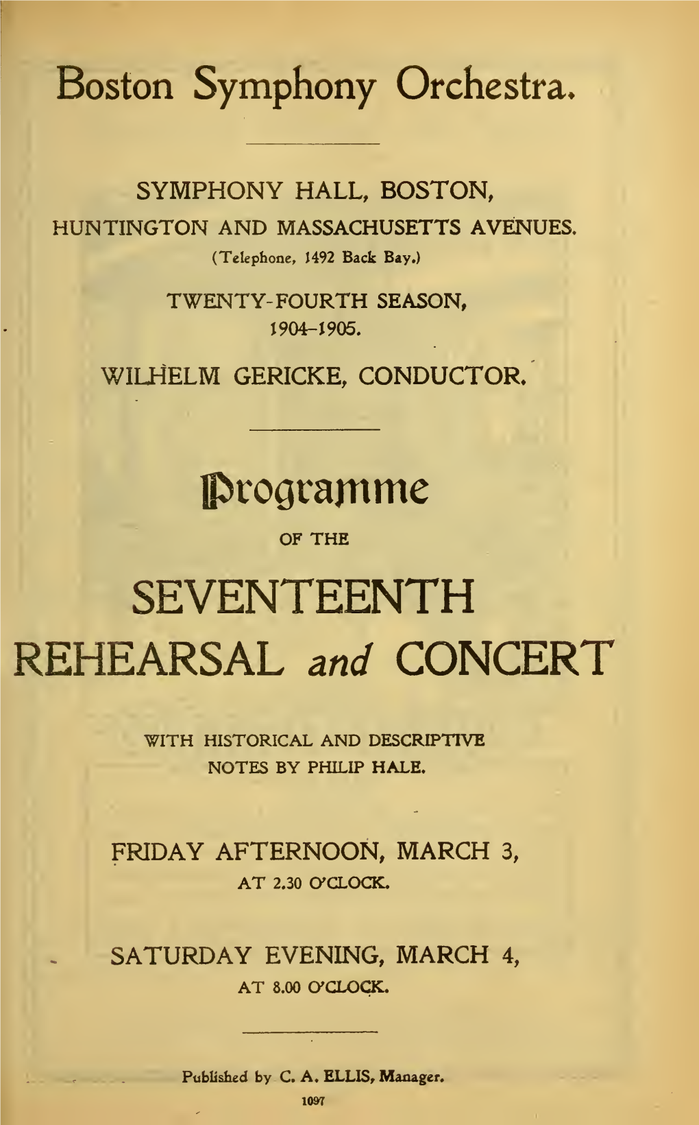 SEVENTEENTH REHEARSAL and CONCERT