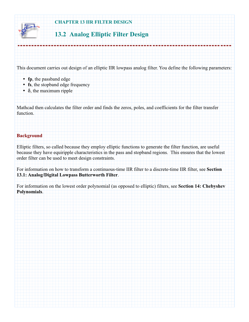 13.2 Analog Elliptic Filter Design